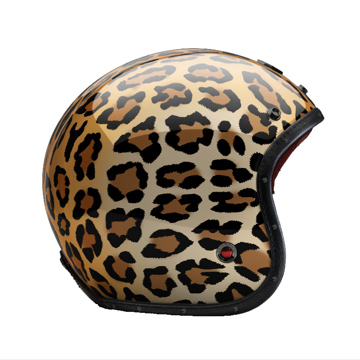 Side View of Ruby Open Face Leopard Helmet