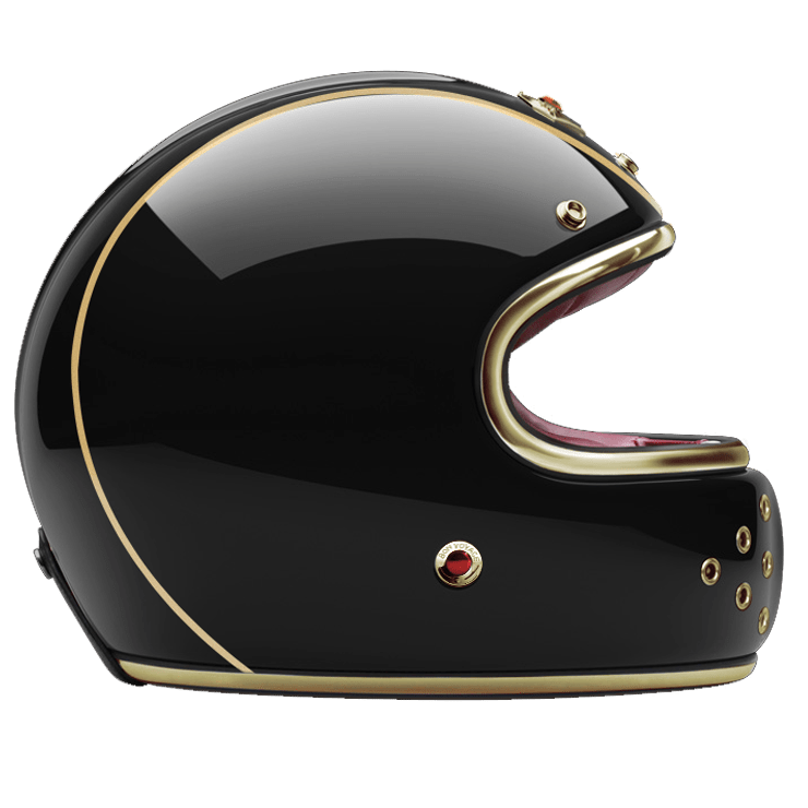Side View of Ruby Full Face Variant Gold Helmet