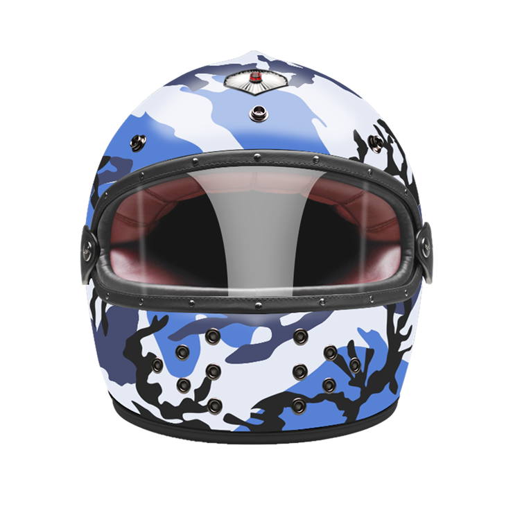 Full Face Camouflage Blue-helmet-front-clear smoke