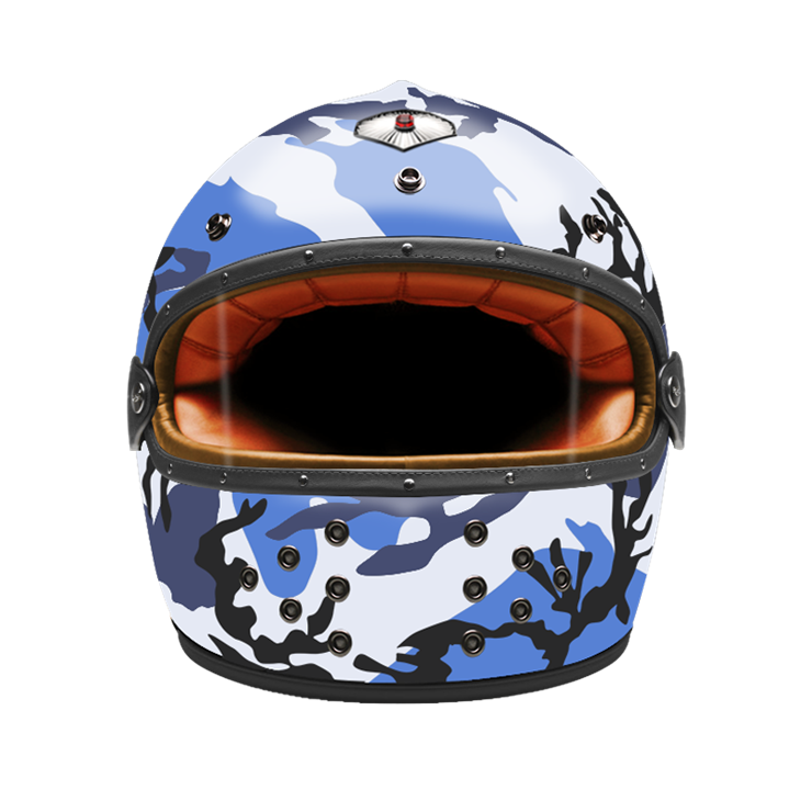 Full Face Camouflage Blue-helmet-front-orange