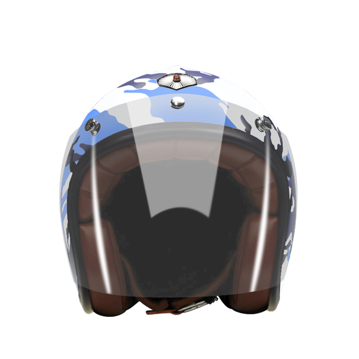 Open Face Camouflage Blue-helmet-front-clear smoke