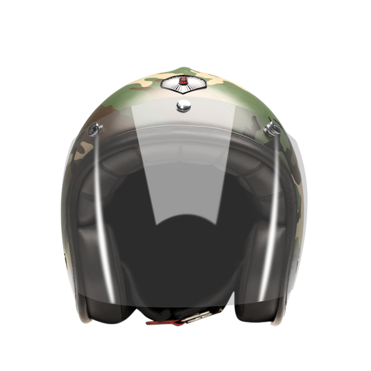 Open Face Camouflage Green-helmet-front-clear smoke