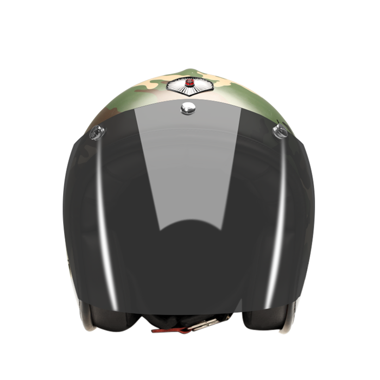 Open Face Camouflage Green-helmet-front-dark smoke