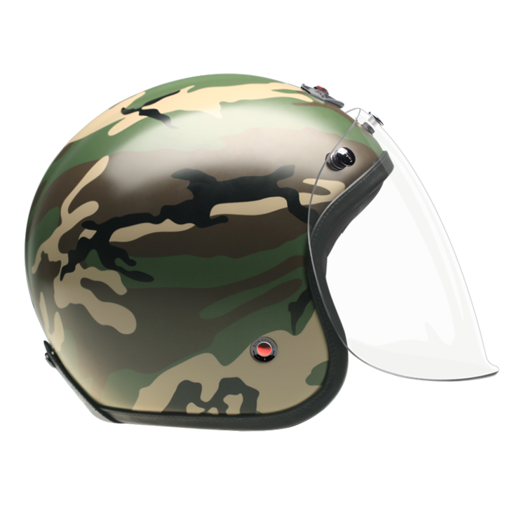 Open Face Camouflage Green-helmet-side-clear smoke
