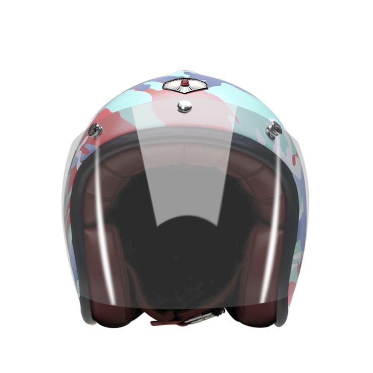 Open Face Camouflage Red-helmet-front-clear smoke