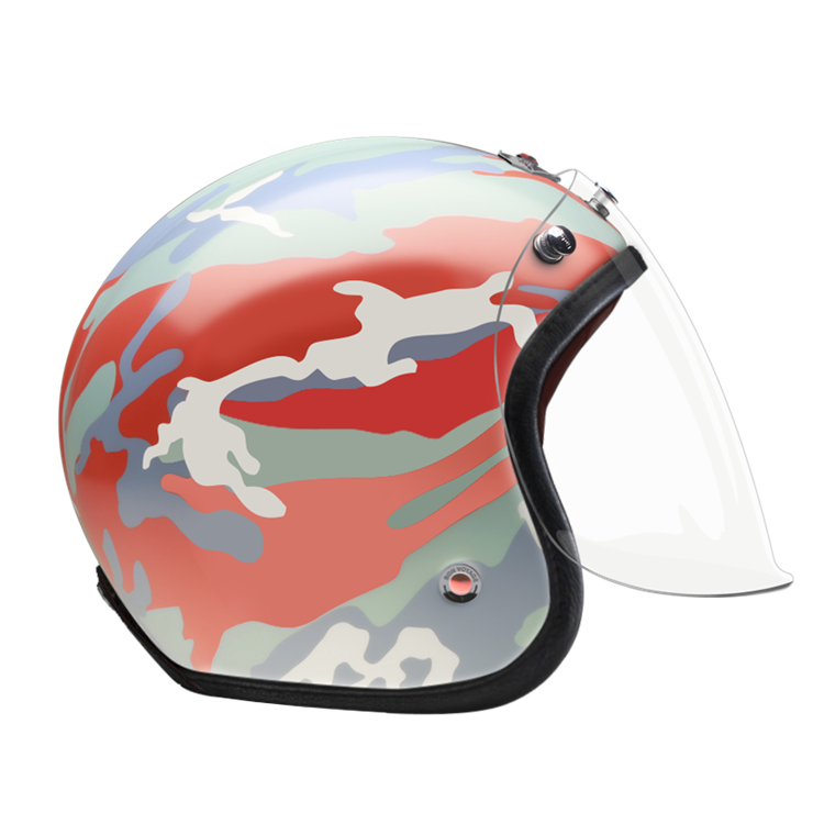 Open Face Camouflage Red-helmet-side-clear smoke